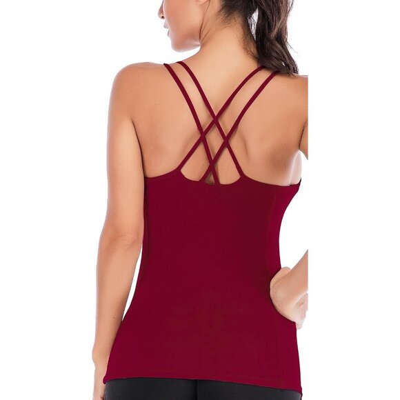 Tops - Yoga Tank Top Women Activewear Built-in Shelf Bra Strappy Back Medium
